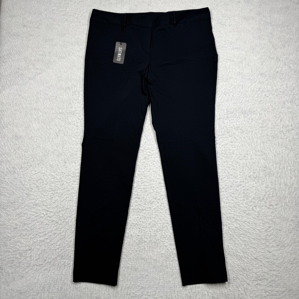 NWT Satinato Straight Leg Dress Pants Stretch Ankle Black Women's Size 14 36x29